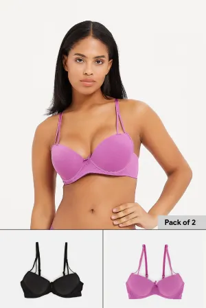 Women Purple And Black 2 Pack T-Shirt Bra Set (Pack of 2)