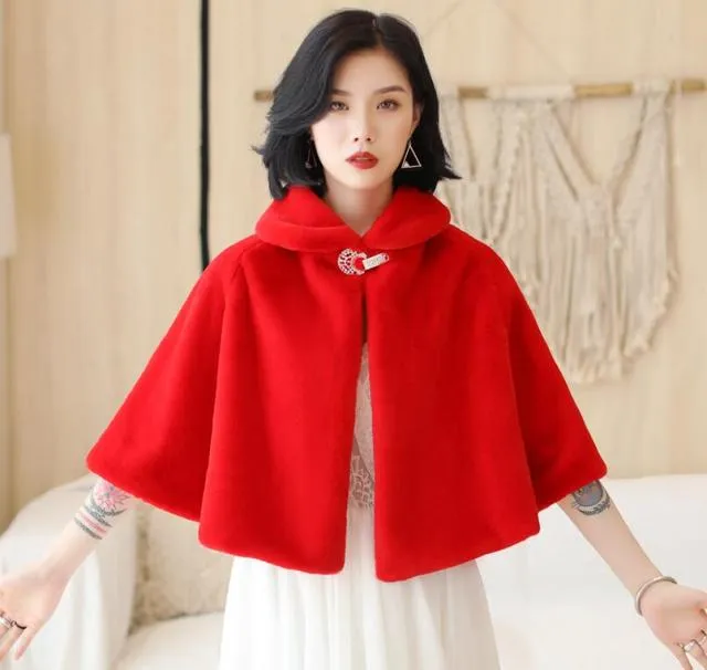 Women Shrugs Formal Party Evening Jackets Wraps Faux Fur Cloaks Wedding Capes Bolero