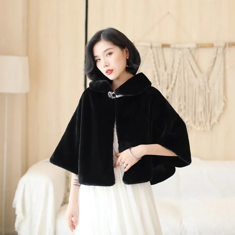 Women Shrugs Formal Party Evening Jackets Wraps Faux Fur Cloaks Wedding Capes Bolero