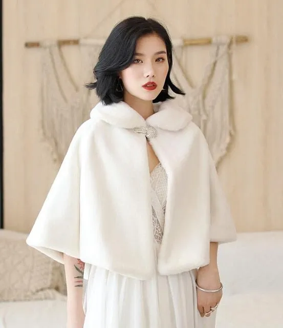 Women Shrugs Formal Party Evening Jackets Wraps Faux Fur Cloaks Wedding Capes Bolero