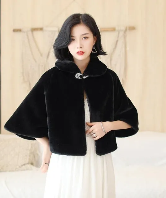 Women Shrugs Formal Party Evening Jackets Wraps Faux Fur Cloaks Wedding Capes Bolero