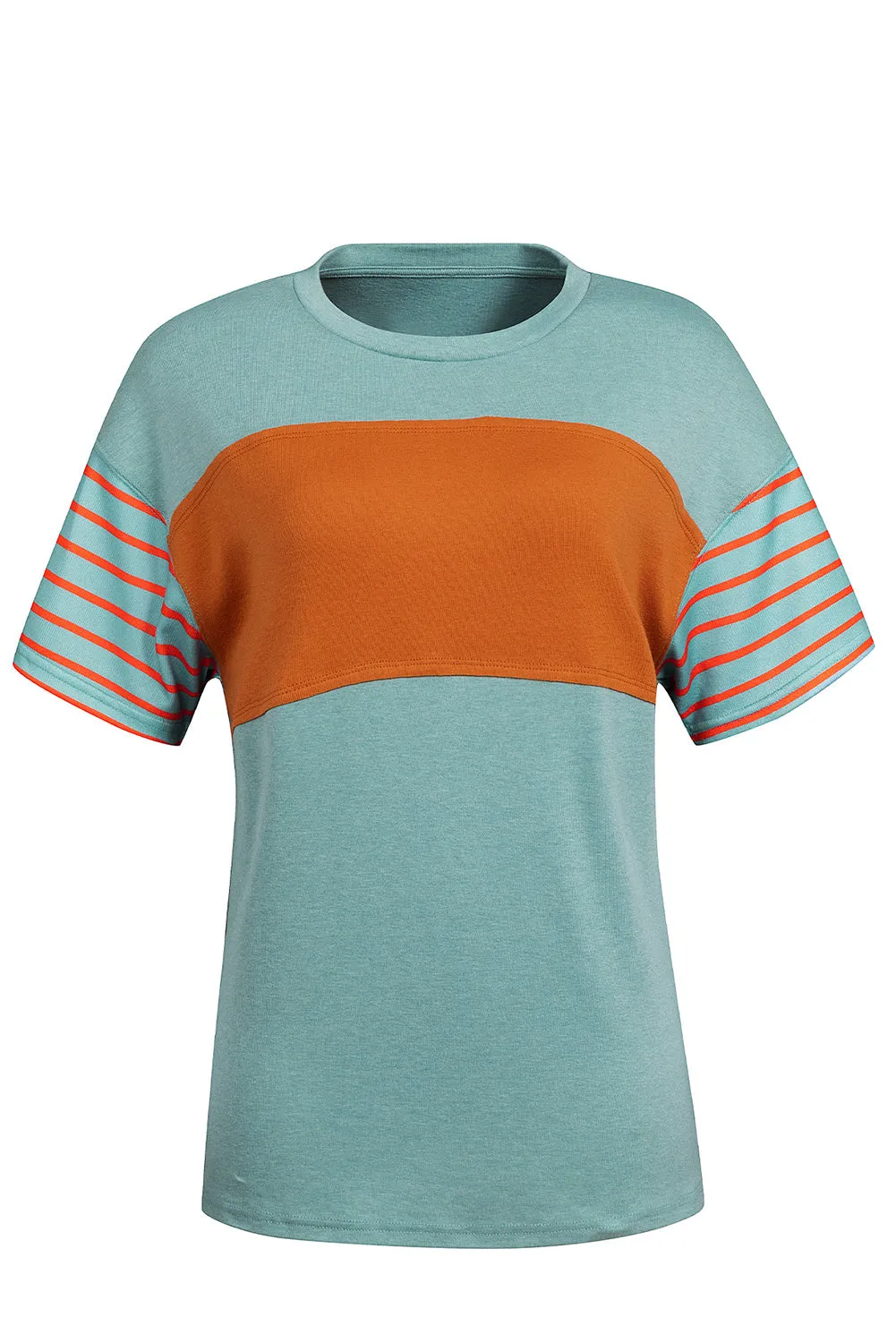 Womens Casual Short Sleeve Shirts Loose Crewneck Color Block Tshirts Tops