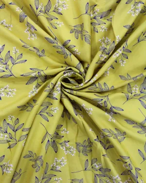 Yellow And Blue Floral Design Rayon Fabric