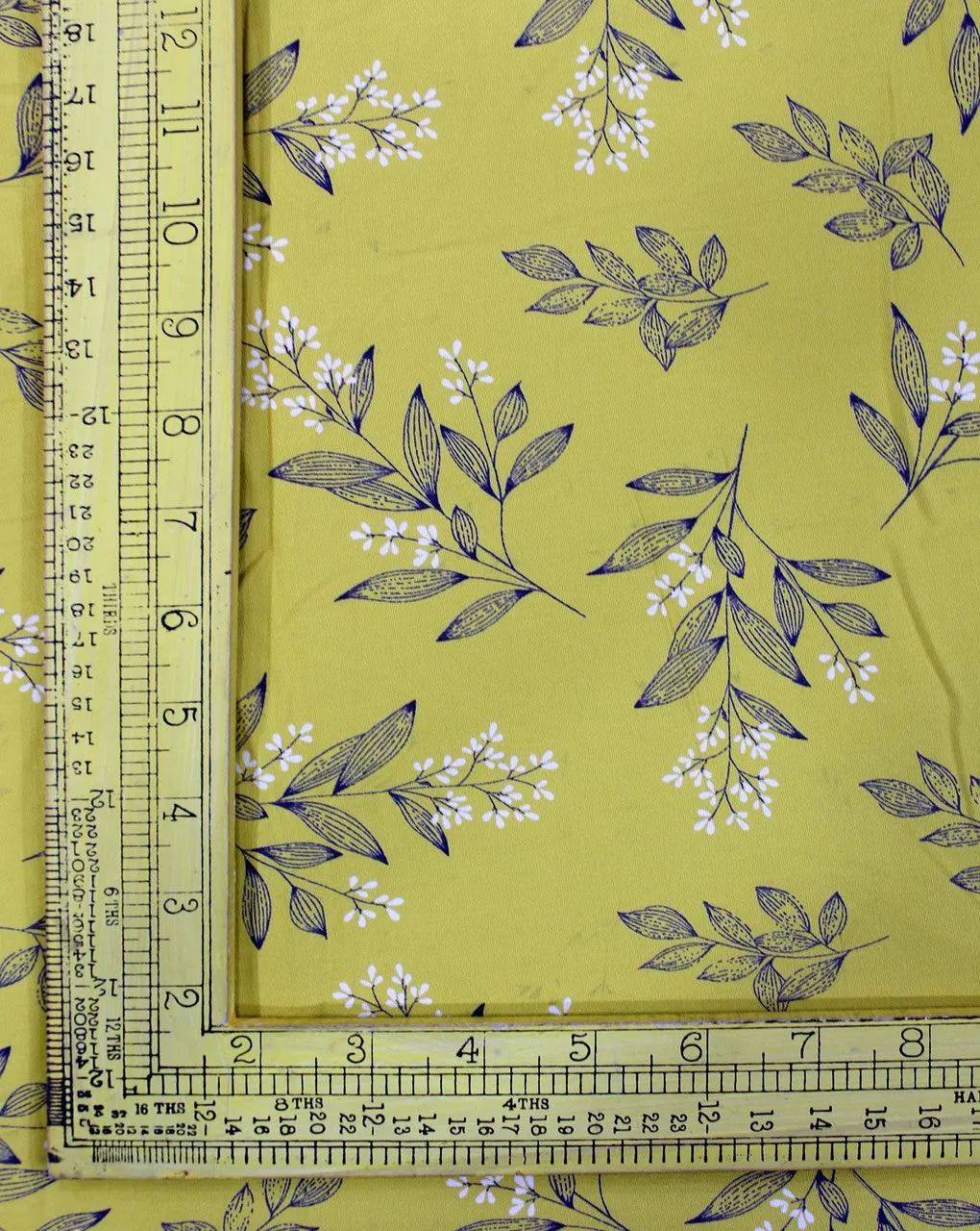 Yellow And Blue Floral Design Rayon Fabric