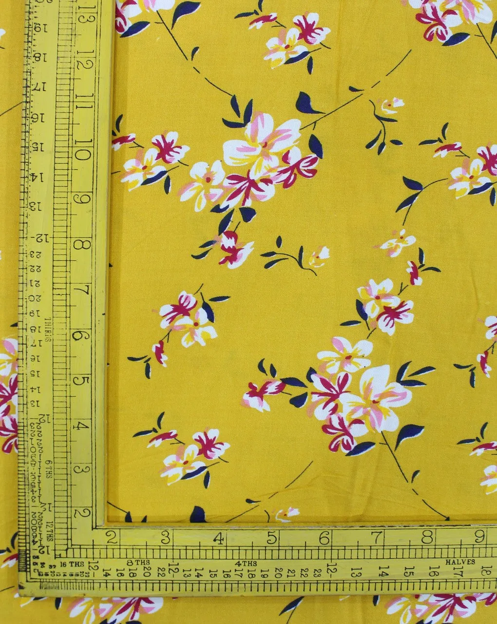 Yellow And Multicolor Floral Design Rayon Fabric