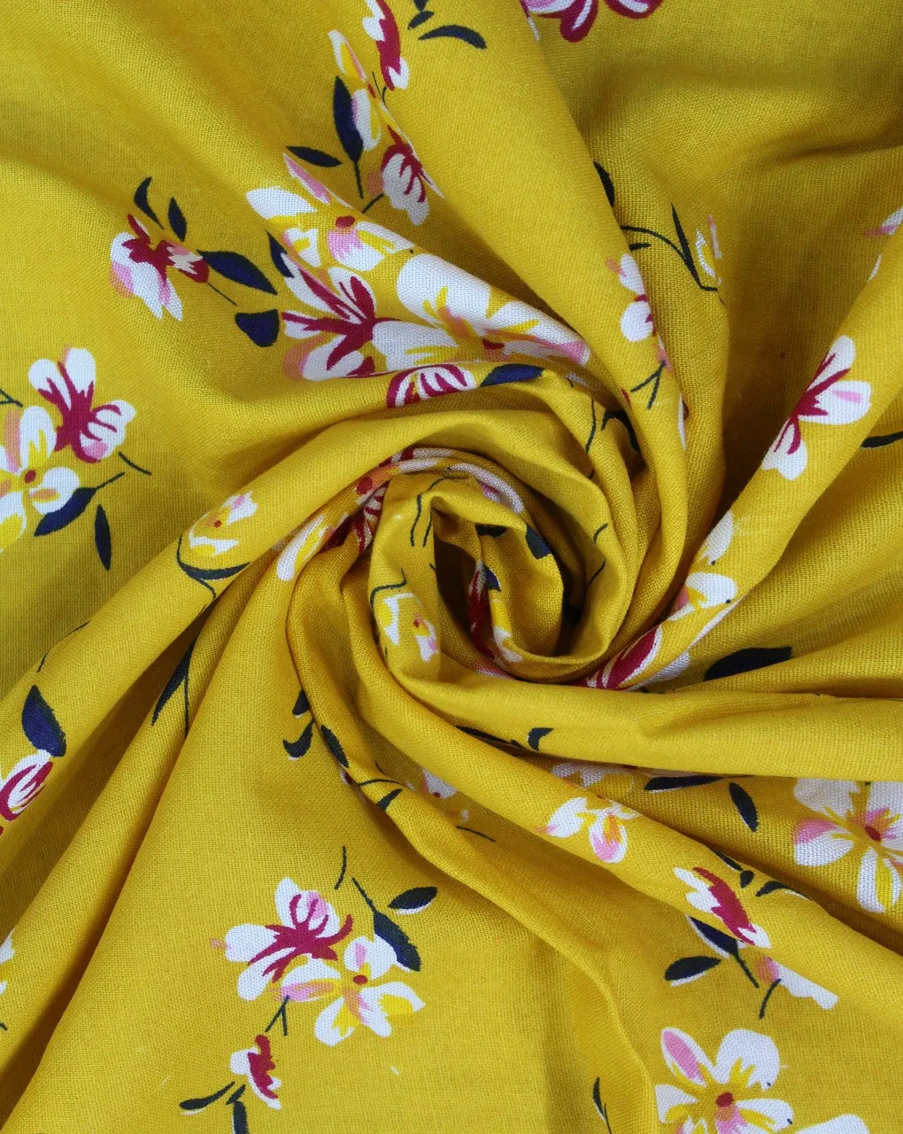 Yellow And Multicolor Floral Design Rayon Fabric