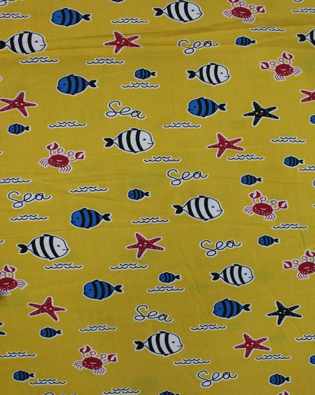 Yellow And Multicolor Kids Design Rayon Fabric