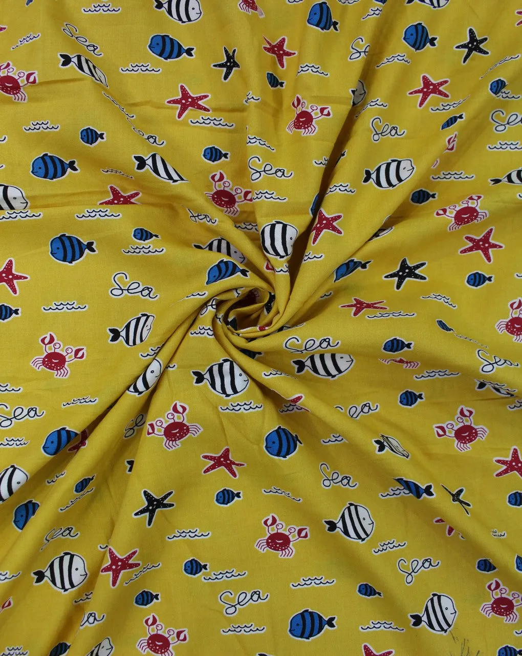 Yellow And Multicolor Kids Design Rayon Fabric