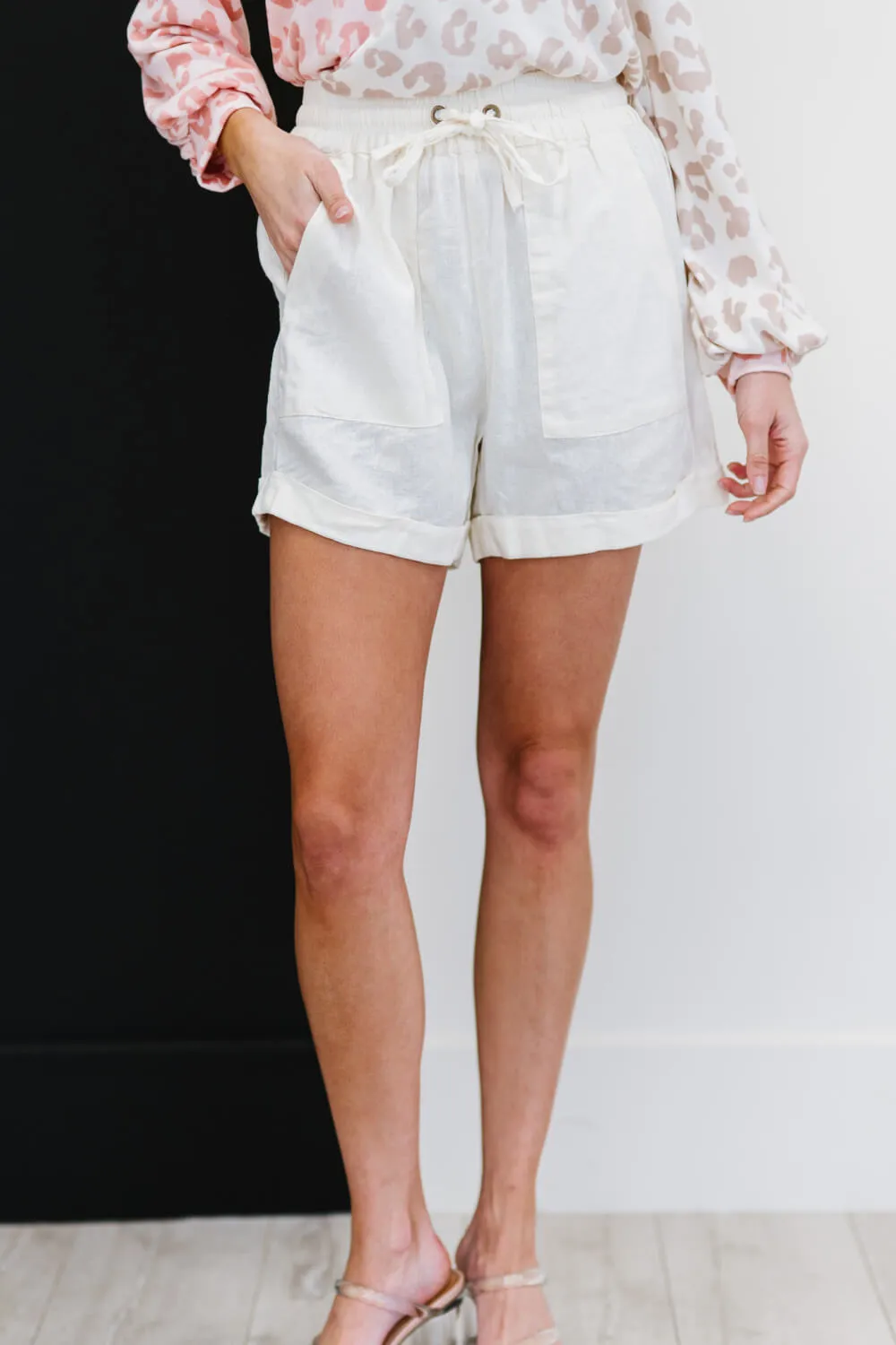 Zenana Linen Love Cuffed Shorts in Cream