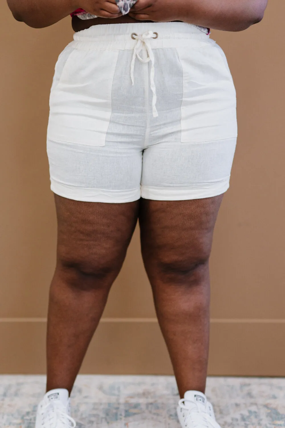 Zenana Linen Love Cuffed Shorts in Cream